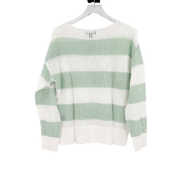 SANCTUARY Sweater Size L NEW Cotton Open Knit Mint Stripe Sweater - Picture 5 of 7